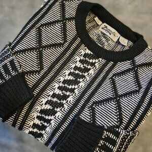 VTG Zeppelin Men's XT Extra Tall Black White Geometric Acrylic Sweater Crewneck